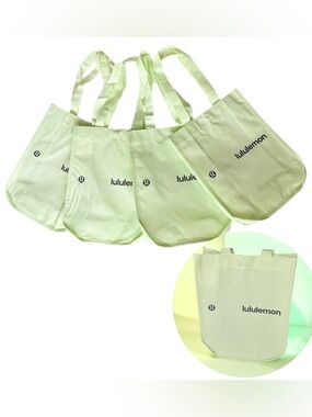 Lululemon Pale Green Logo Reusable Tote Bag Lot of 4